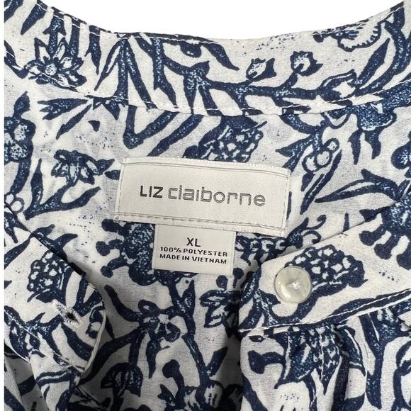 Liz Claiborne Blue & White Paisley Floral Sleeveless Blouse Semi-Sheer Large - Picture 5 of 12
